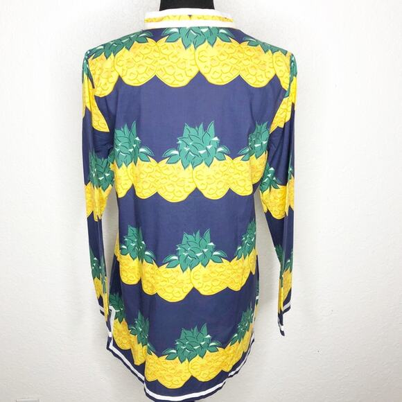 Tracy Negoshian Abby Pineapple Stripes navy yellow tunic top size Medium NWT - Picture 13 of 13